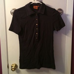 Tory Burch navy polo with gold buttons