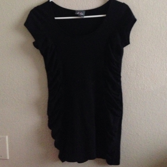 Black mid length shirt with ruffles at the side