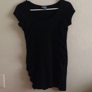 Black mid length shirt with ruffles at the side