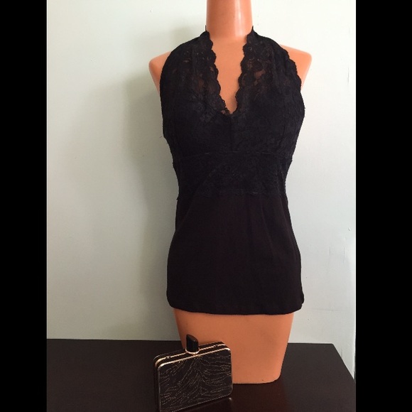Zenana Outfitters Black Laced Halter Top
