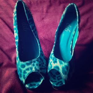 Blue Cheetah Stiletto Heels with Dazzles