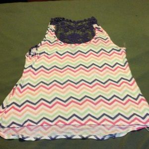 Cute Chevron Patterned Lace Back Tank Top