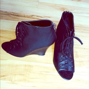 Vera Wang black wedge booties, size 9 1/2M