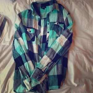 Teal, grey and black women's flannel