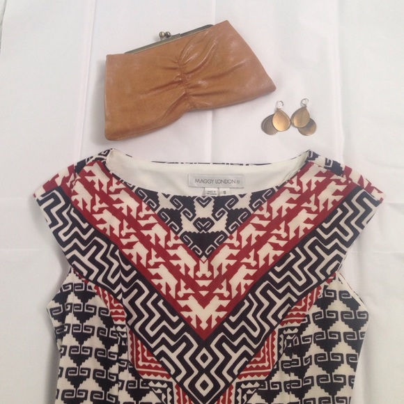 Navy and Red Fitted Pattern Dress