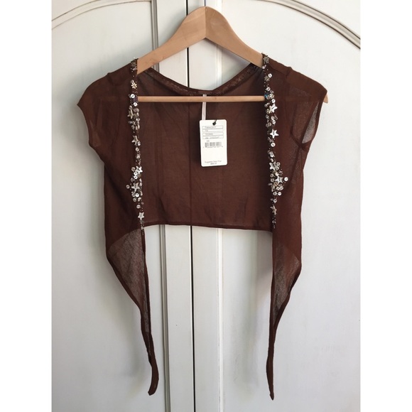 Free People Beaded Cropped Cardigan Top