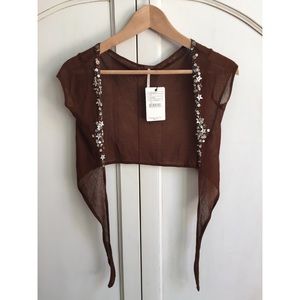 Free People Beaded Cropped Cardigan Top
