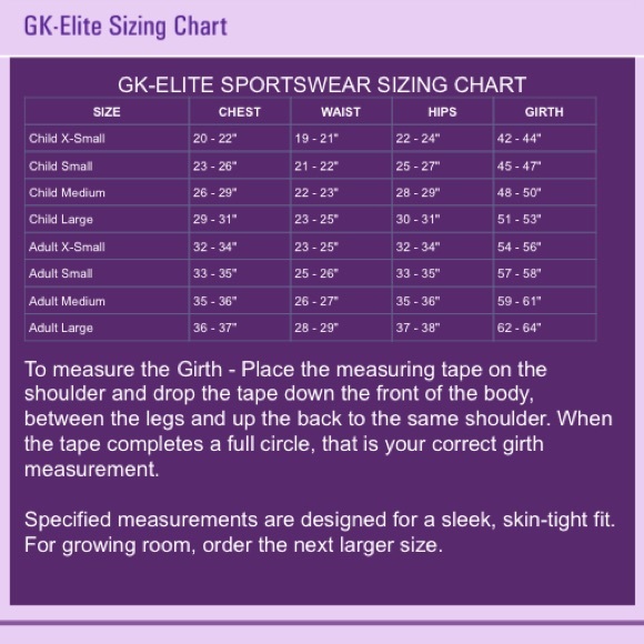 GK Size Chart - Picture 1 of 1