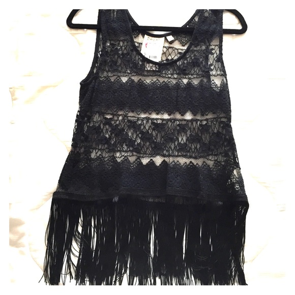 Black lace/crochet fringe tank top