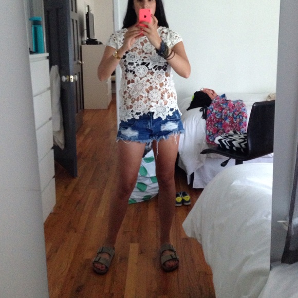 White crochet flower top