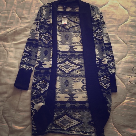 Aztec print long cardigan