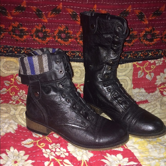 Steve Madden combat boots tribal blue fold over
