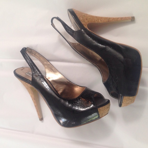 Sexy Black and Cork Platform Stiletto Heels