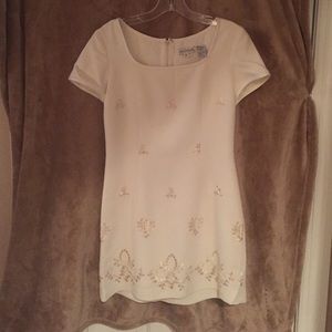 Ann Taylor Petite cream embroidered dress