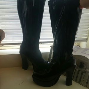 Black, knee high platforms