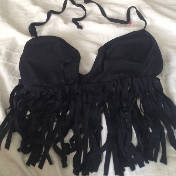 Black fringe bikini top