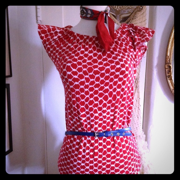 Marc Jacobs Red, White and Beeswax Print Top