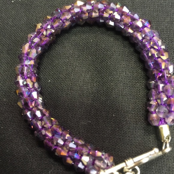 Purple crystal beaded woven bracelet - Picture 2 of 2