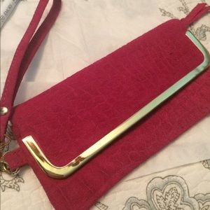 ASOS pink suede clutch