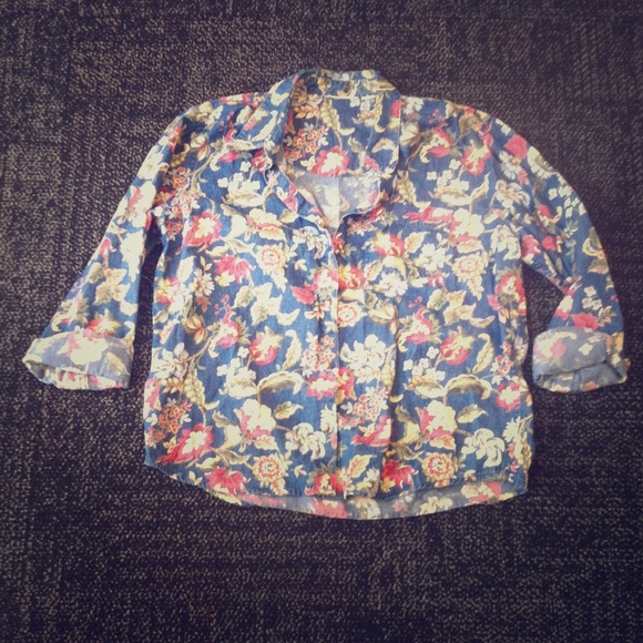 Tops - Floral Denim Medium Button-Up