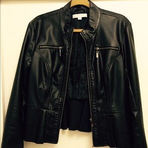 NY&Co Black leather jacket with RUFFLES!