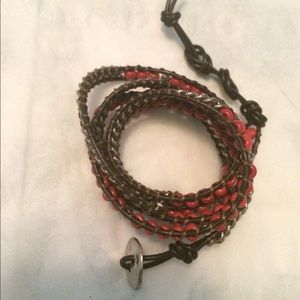 LEather and Bead Wrap Bracelet