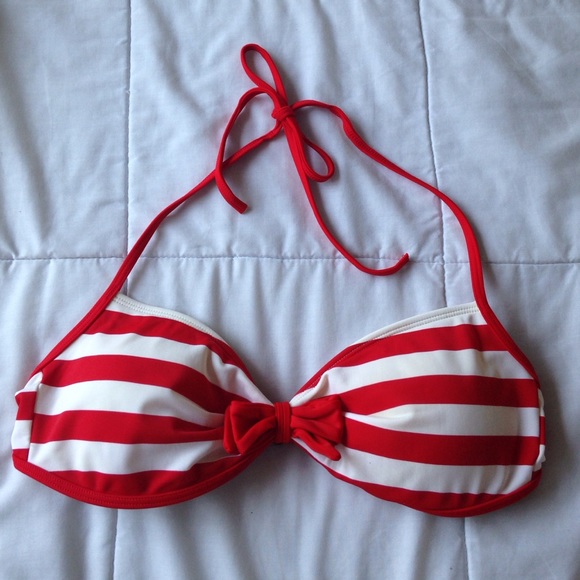 red/white striped bikini top