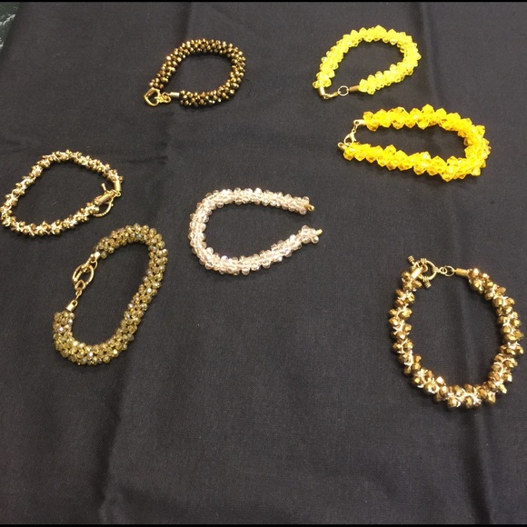 Yellow / gold crystal beaded hand woven bracelets