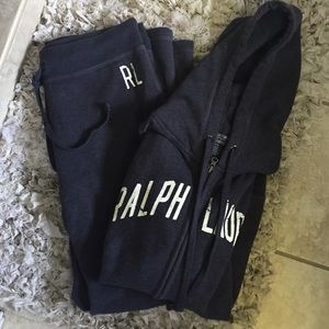 Ralph Lauren fleece sweat suit. navy blue.