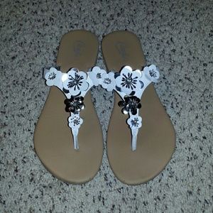 Floral sequin sandals