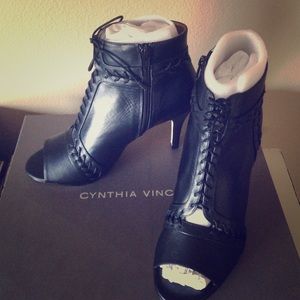 Cynthia Vincent Magan Lace Up Peep toe bootie