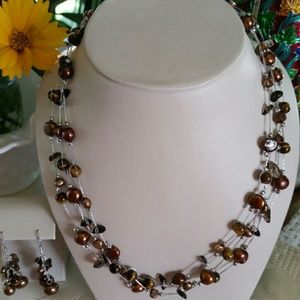 NWOT 3 strand chocolate pearls & crystals set