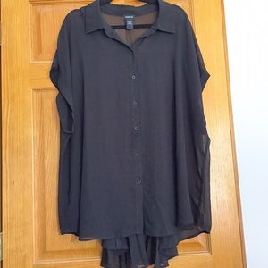 Pleated Black Dolman Chiffon Blouse plus size