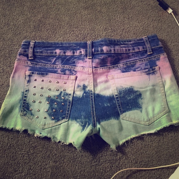 Studded tie dye Jean shorts