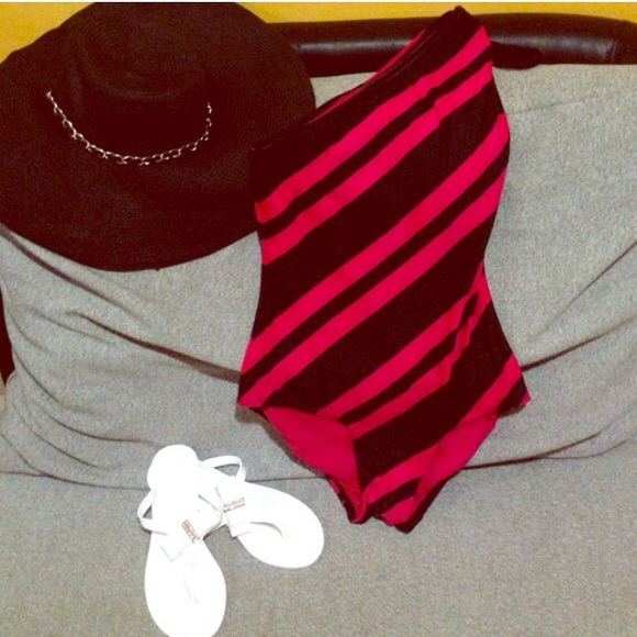 DKNY * Red * One Shoulder Bathing Suit - Picture 3 of 3