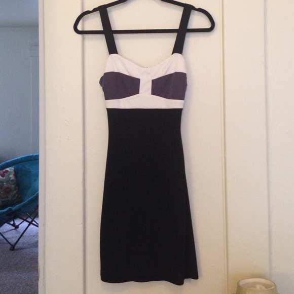 Black and White Dress with Purple-Gray Top