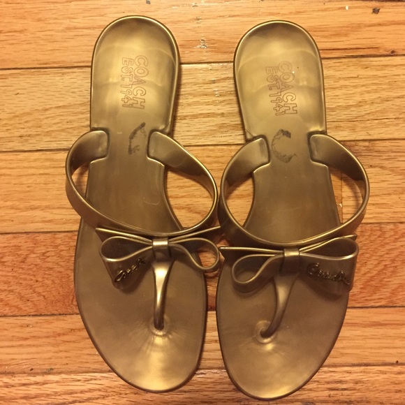 Coach Shoes - Gold Coach flip flops