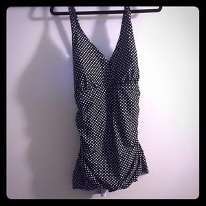Black and white polka dot bathing suit