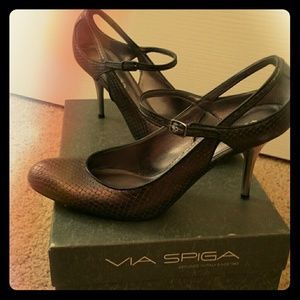 Via Spiga Faux Snake skin Mary Jane Heels