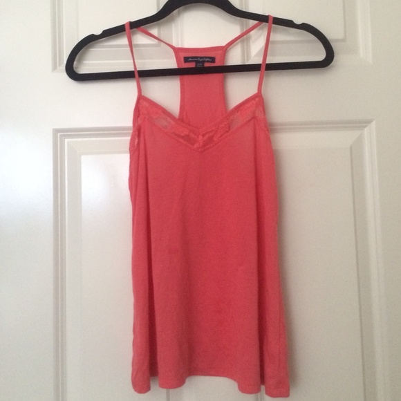 coral racer back tank top with lace detailing