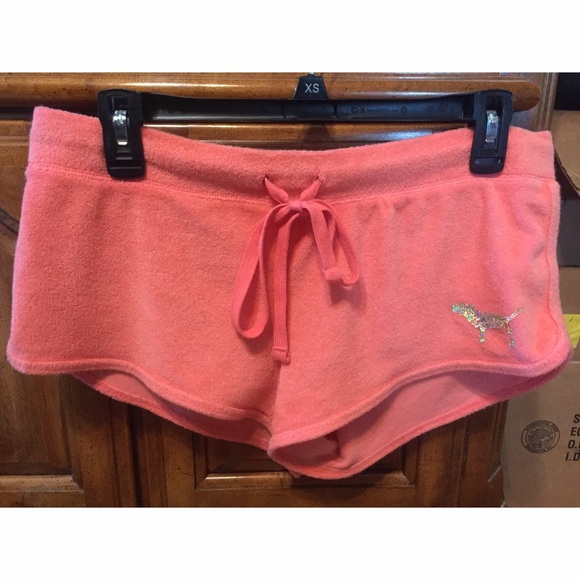 VS Pink Terrycloth Shorts in Coral
