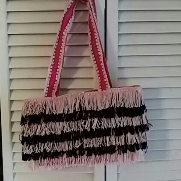Pink and Black Wonderfully Playful Fringe Purse