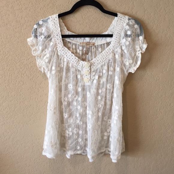 Cream sheer lace American Rage top
