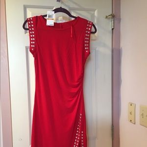 Calvin Klein red dress with silver studs