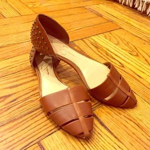 Jessica Simpson brown leather studded flats