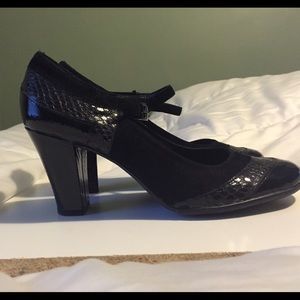 Black suede and leather shoes.