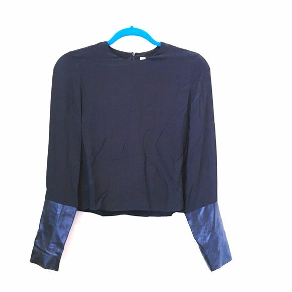 Silky top with faux leather sleeves- never worn!