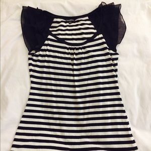 Express striped top with ruffled sleeves
