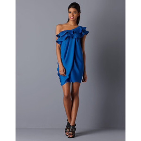 BCBGMaxAzria Cobalt Blue one shoulder ruffle dress