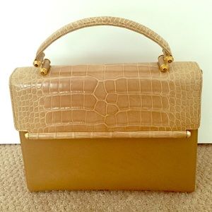 Judith Leiber Tan Alligator Crocodile leather bag